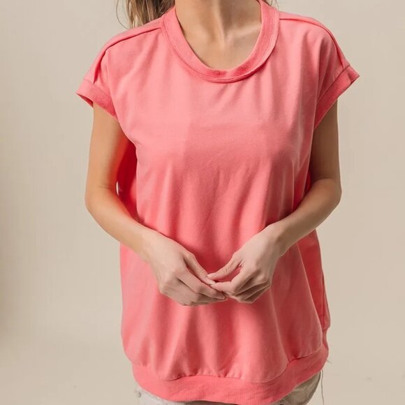 BiBi French Terry Drop Shoulder Basic Top - Picture 1 of 16